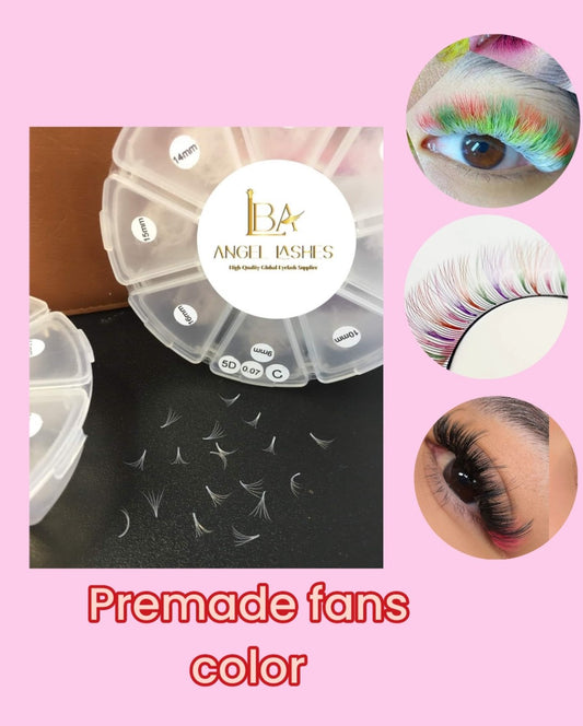 Pre-made Russian Bulk Promade Fan 5d-0.07 COLOR LASH Pointed Stem. mix size 9mm-16mm