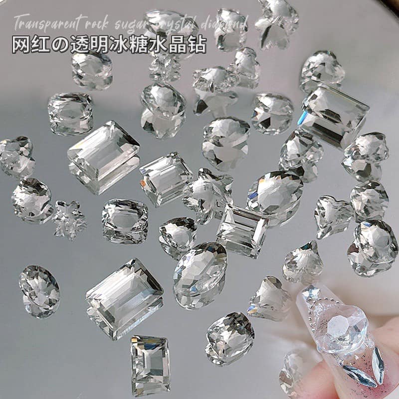 Transparent stone for nail decoration.