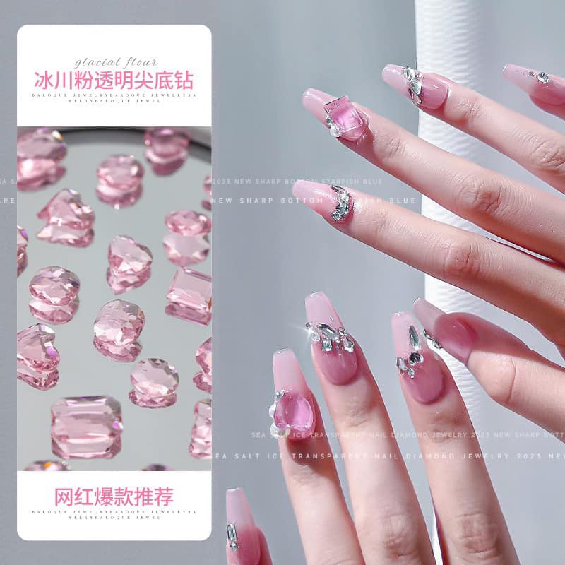 Transparent stone for nail decoration.